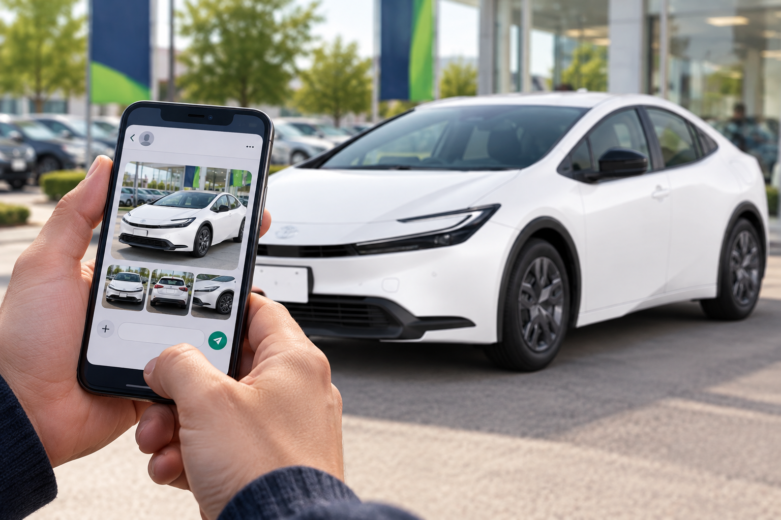 LINEで愛車の写真を送りオンライン査定を相談するイメージ